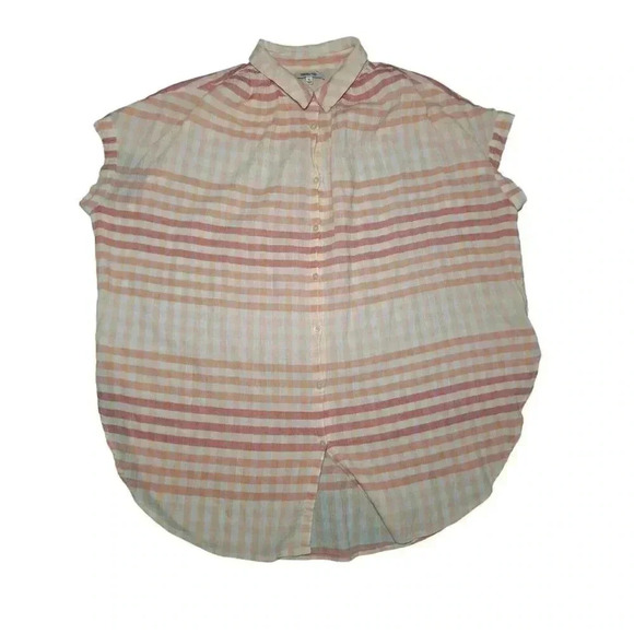 Madewell Ombre Gingham Check Short Sleeve Central Tunic Button Up Shirt Size XL - Picture 7 of 13